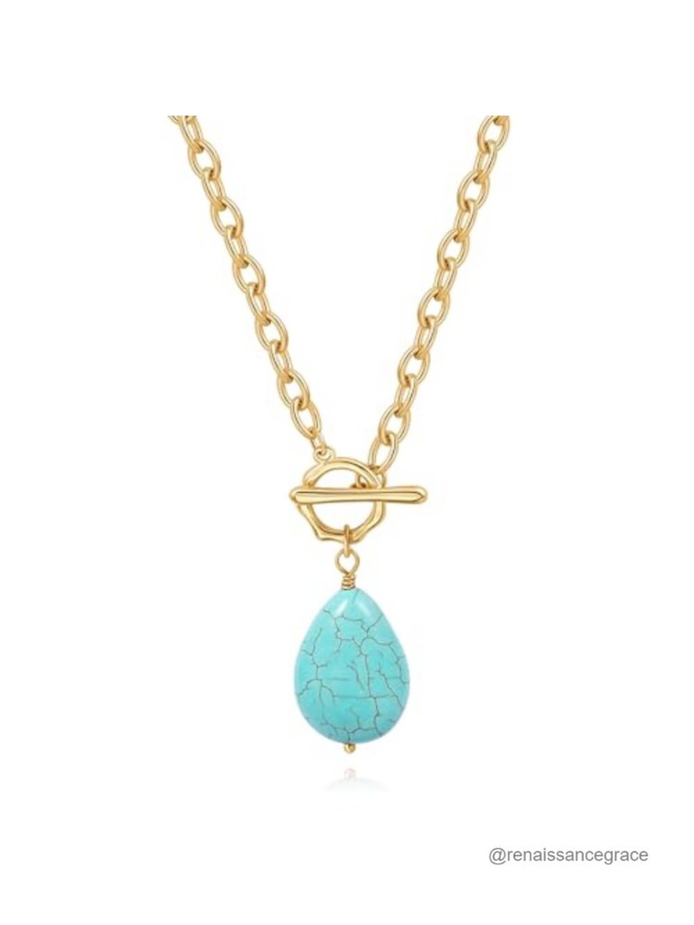18K Gold Plated Turquoise Pendant Necklace Women Bohemian Y Chain Toggle Boho